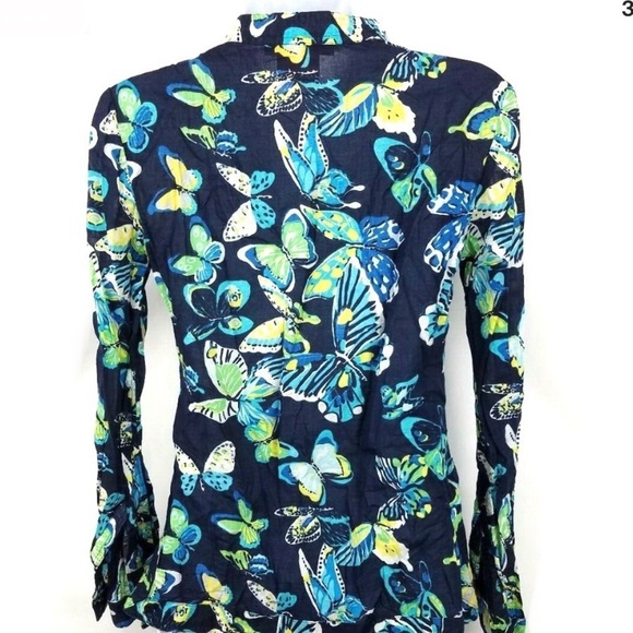 TORY BURCH Stephanie Tunic in Navy Butterfly Print Long Sleeve Top / Tunic - Picture 2 of 5